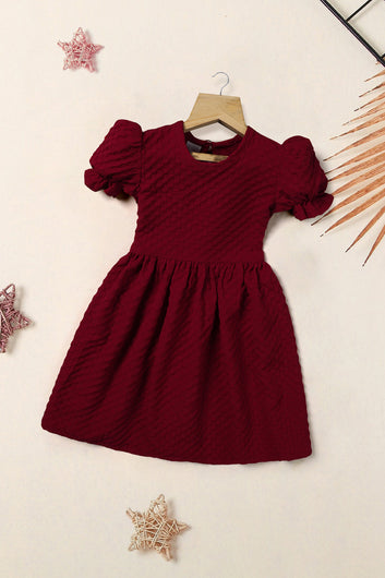 Girls Maroon Rider Solid Fit & Flare Casual Knee Length Dress