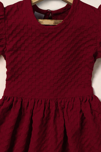 Girls Maroon Rider Solid Fit & Flare Casual Knee Length Dress