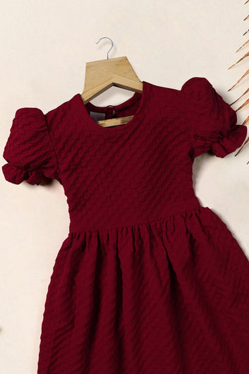 Girls Maroon Rider Solid Fit & Flare Casual Knee Length Dress