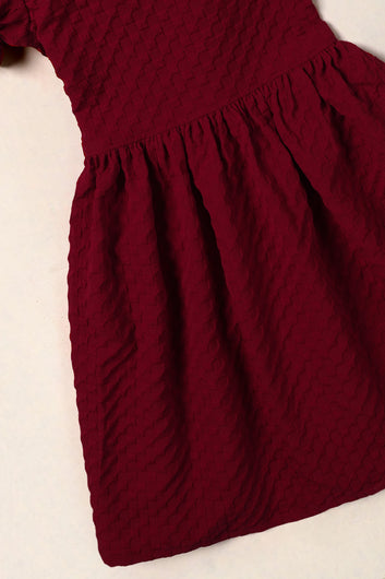 Girls Maroon Rider Solid Fit & Flare Casual Knee Length Dress