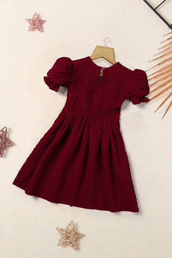 Girls Maroon Rider Solid Fit & Flare Casual Knee Length Dress