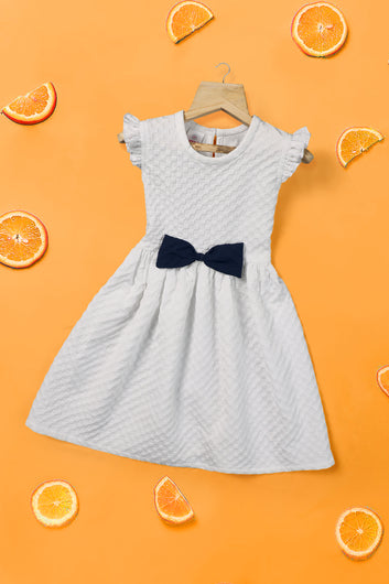 Girls White Rider Solid Fit & Flare Casual Knee Length Dress