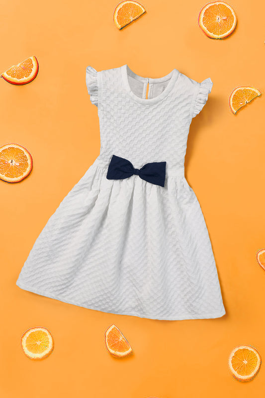 Girls White Rider Solid Fit & Flare Casual Knee Length Dress