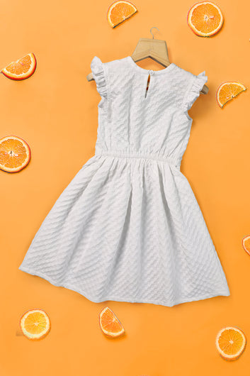 Girls White Rider Solid Fit & Flare Casual Knee Length Dress