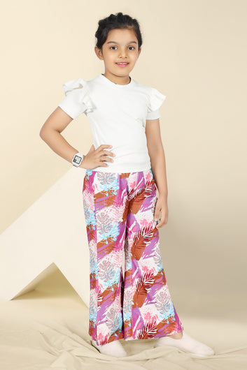 Girls White Cotton BlendAbstact printed Co ords sets