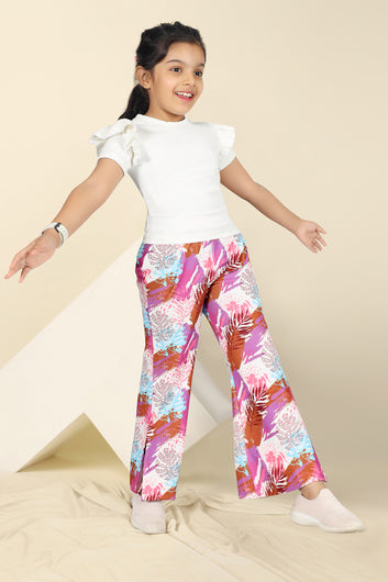 Girls White Cotton BlendAbstact printed Co ords sets