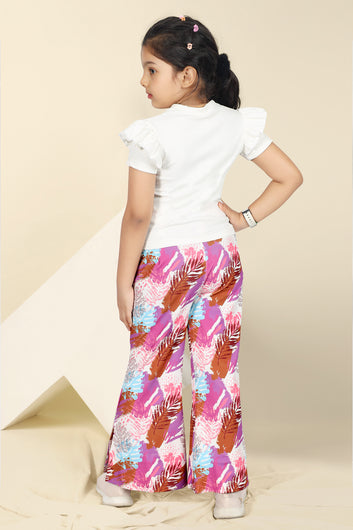 Girls White Cotton BlendAbstact printed Co ords sets