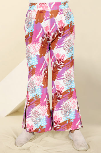 Girls White Cotton BlendAbstact printed Co ords sets