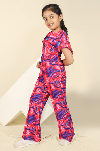 Girls Multicolor  Cotton Blend Abstact Printed Ankel Legnth Jumpsuits