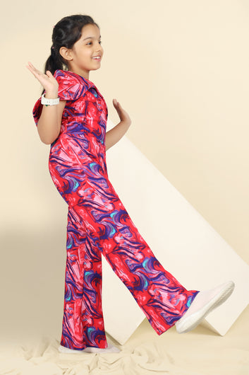 Girls Multicolor  Cotton Blend Abstact Printed Ankel Legnth Jumpsuits