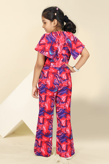 Girls Multicolor  Cotton Blend Abstact Printed Ankel Legnth Jumpsuits