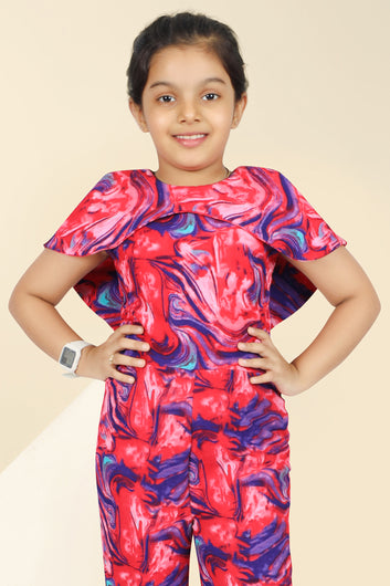 Girls Multicolor  Cotton Blend Abstact Printed Ankel Legnth Jumpsuits