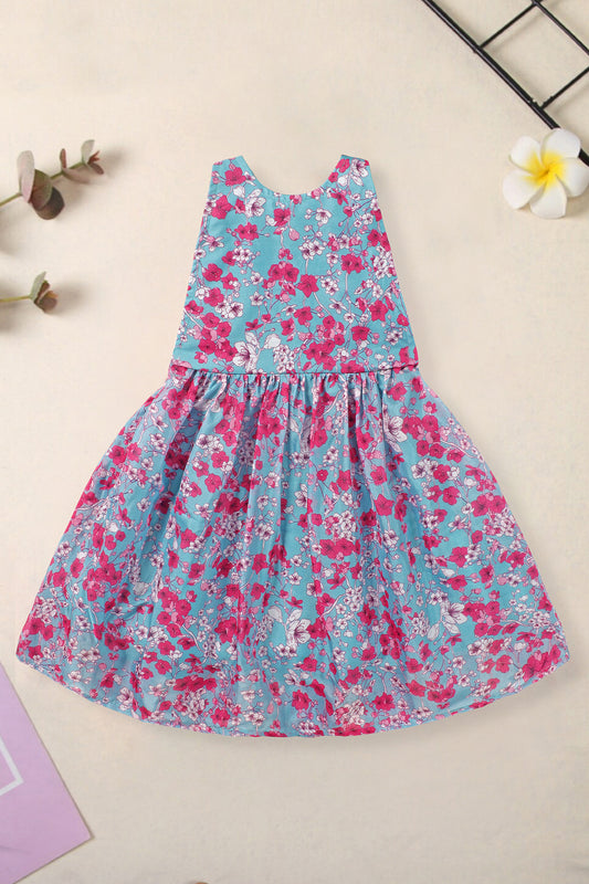 Girls Grey Tabby Organza Floral Printed Fit & Flare Knee Length Dress