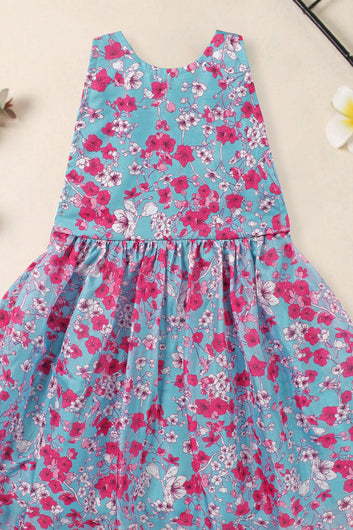 Girls Grey Tabby Organza Floral Printed Fit & Flare Knee Length Dress