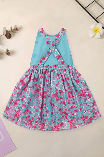 Girls Grey Tabby Organza Floral Printed Fit & Flare Knee Length Dress