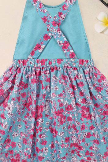 Girls Grey Tabby Organza Floral Printed Fit & Flare Knee Length Dress