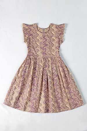 Girls Purple Cottton Blend Printed Fit And Flare Knee Length Dress