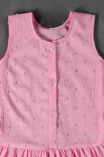 Girls Baby Pink Cottton Blend Solid A-line Casual Knee Length Dress