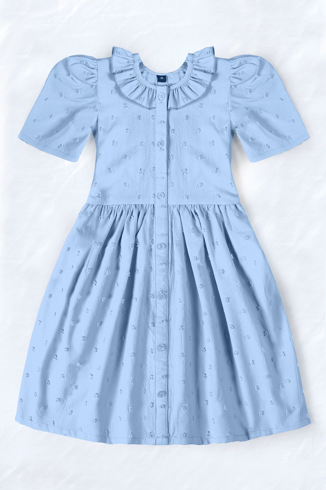 Girls Light Blue Cottton Blend Solid A-line Casual Knee Length Dress