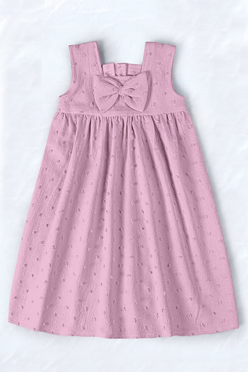 Girls Lavender Cottton Blend Solid A-line Casual Knee Length Dress