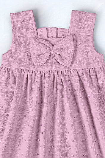 Girls Lavender Cottton Blend Solid A-line Casual Knee Length Dress