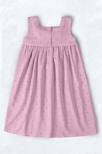 Girls Lavender Cottton Blend Solid A-line Casual Knee Length Dress