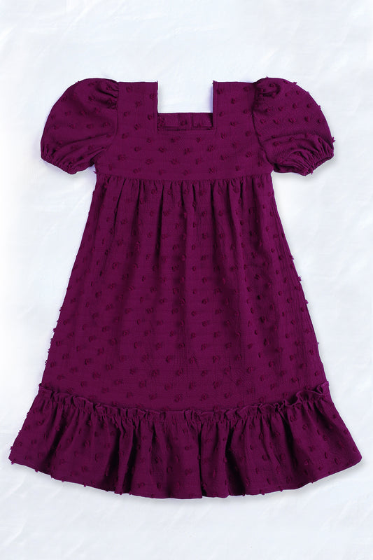 Girls Purple Cottton Blend Solid A-line Casual Knee Length Dress