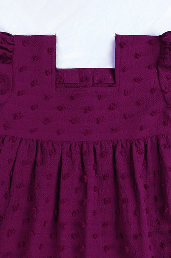 Girls Purple Cottton Blend Solid A-line Casual Knee Length Dress