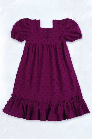 Girls Purple Cottton Blend Solid A-line Casual Knee Length Dress