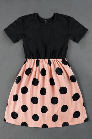 Girls Black Cotton Blend Polka Dot Printed Fit And Flare Knee Length Dress