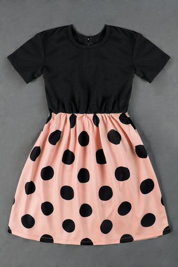 Girls Black Cotton Blend Polka Dot Printed Fit And Flare Knee Length Dress