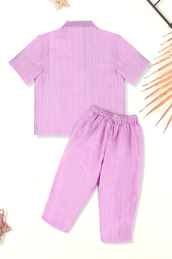 Girls Lilac Cotton Blend Solid Top With Shorts Set