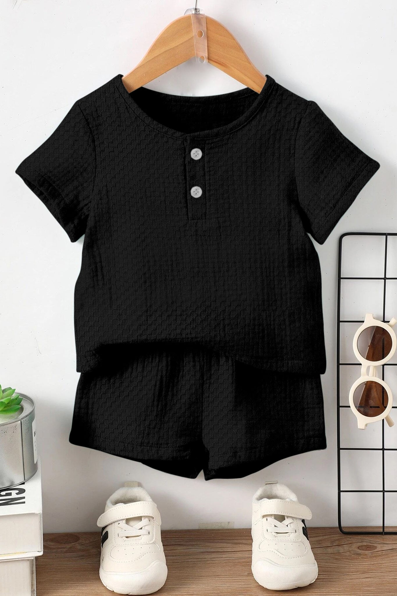 Boys Black Small Rider Solid T-Shirt With Short Pant Set