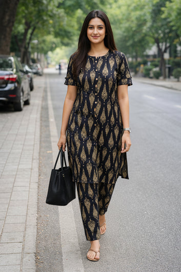 Women’s Multicolour Cotton Printed Kurta Palazzo Set