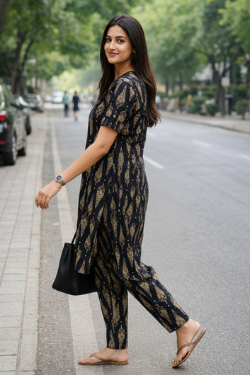 Women’s Multicolour Cotton Printed Kurta Palazzo Set