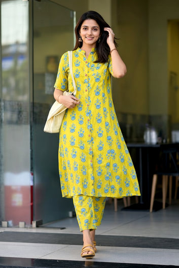 Women’s Multicolour Cotton Printed Kurta Palazzo Set