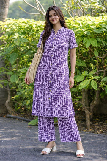 Women’s Multicolour Cotton Printed Kurta Palazzo Set