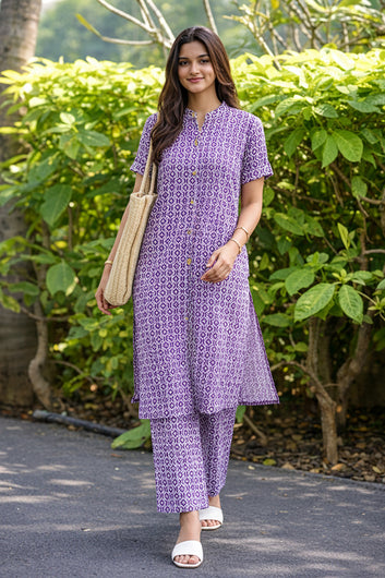 Women’s Multicolour Cotton Printed Kurta Palazzo Set
