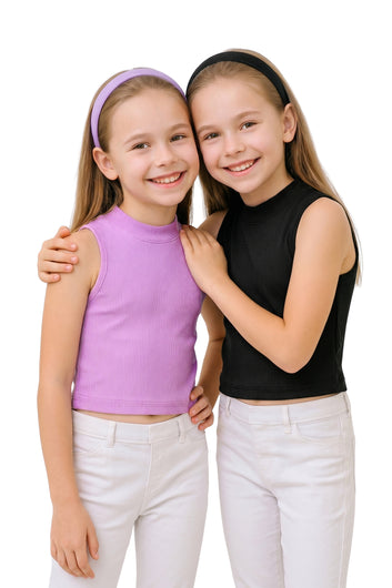 Girls Muticolor Rib Solid, Crew Neck Combo Crop Top Girls Causal Top