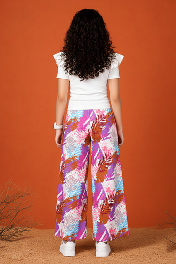 Girls White Cotton BlendAbstact printed Co ords sets
