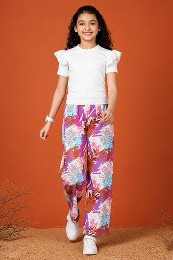 Girls White Cotton BlendAbstact printed Co ords sets