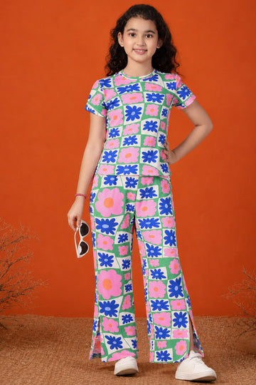 Girls Multicolor Lycra Blend Printed Clothing Set