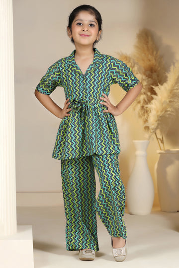 Girl's Multicolor Cotton Blend Printed Co-ord Set