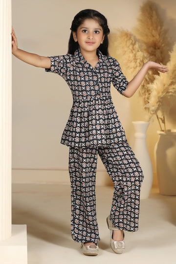Girl's multicolor Cotton Blend Printed Co-ord Set