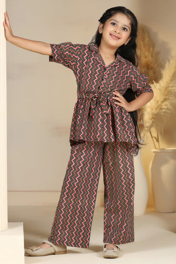 Girl's Multicolor Cotton Blend Printed Co-ord Set