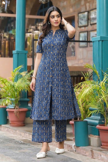 Women’s Multicolour Cotton Printed Kurta Palazzo Set