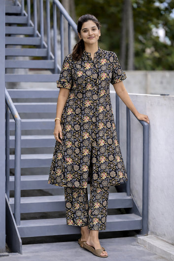 Women’s Multicolour Cotton Printed Kurta Palazzo Set