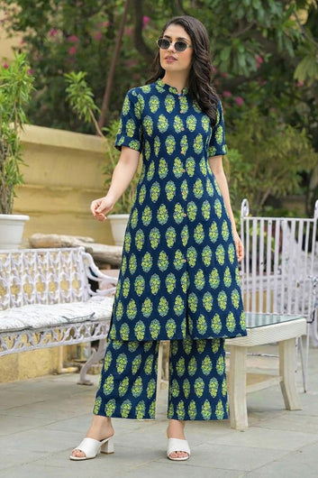 Women’s Multicolour Cotton Printed Kurta Palazzo Set