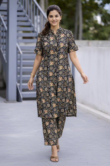 Women’s Multicolour Cotton Printed Kurta Palazzo Set