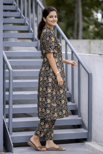 Women’s Multicolour Cotton Printed Kurta Palazzo Set